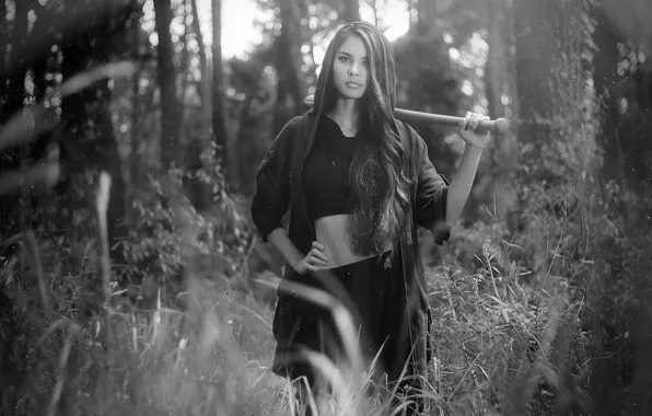 Forest, girl, danger, bit, b & W photo