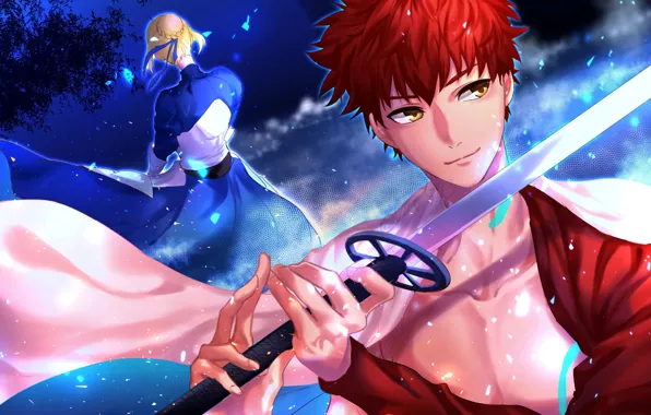 Sword, anime, art, guy, Fate/Grand Order, the saber, Emiya Shirou