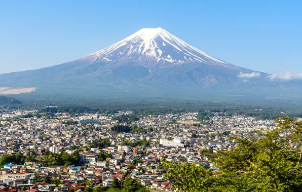 The city, Japan, Mountain, Fuji, Landscape