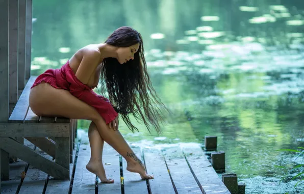 Ass, chest, nature, sexy, pose, river, model, makeup