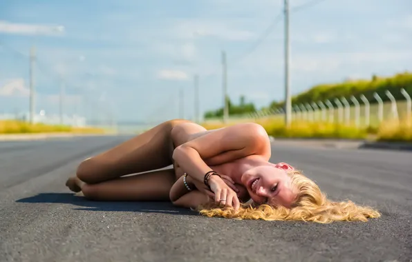 Road, model, blonde, tights, Ella