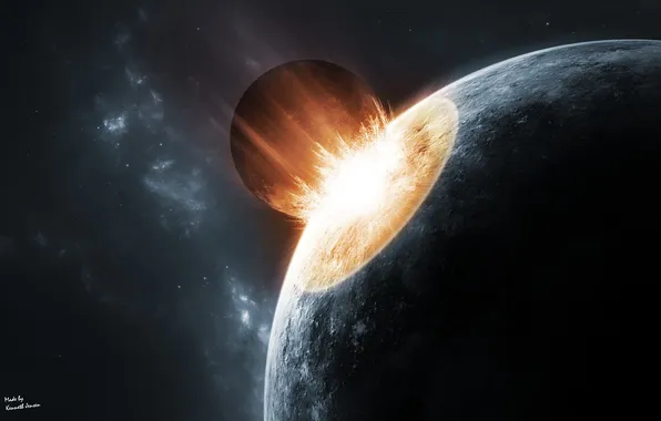 Picture fire, planet, disaster, asteroid, the shock wave, death, impact