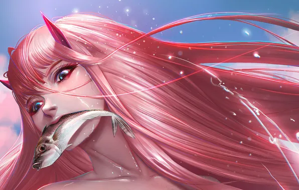 Girl, fish, Darling In The Frankxx, Cute in France