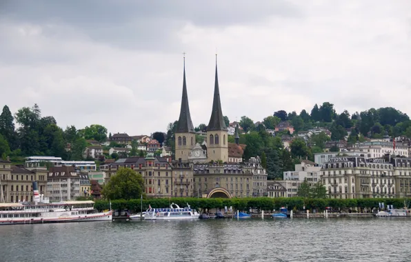 Lake, home, Switzerland, Church, Lucerne