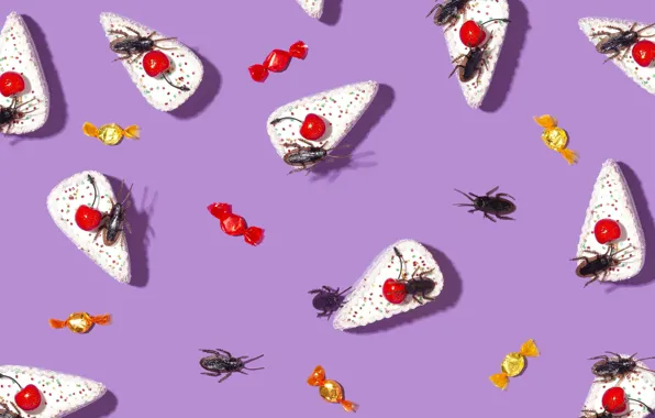 Cherry, food, candy, bugs, cake, insect, cake
