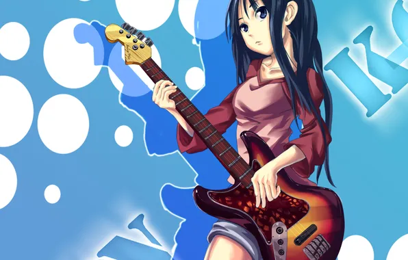 Girl, music, guitar, mio akiyama, k-on!, art, yato, Cajon!