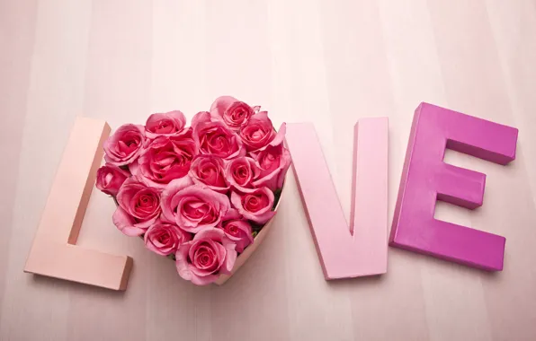 Picture love, heart, roses, the word, Valentine's day, Valentine's day