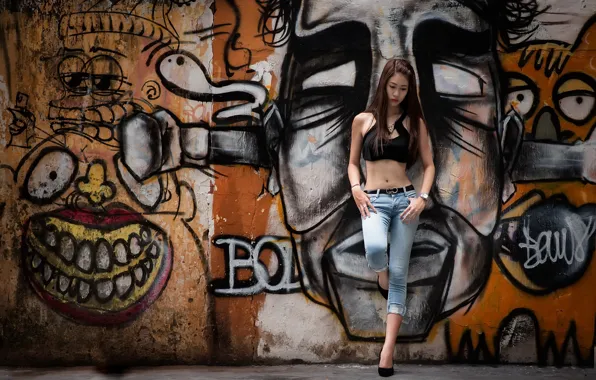 Girl, street, graffiti