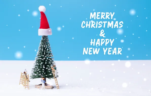 Winter, snow, the inscription, toys, men, Christmas, ladder, New year