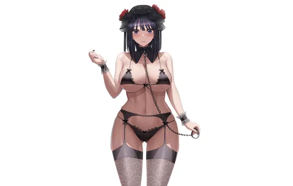 Girl, sexy, cleavage, thighhighs, boobs, anime, beautiful, short hair