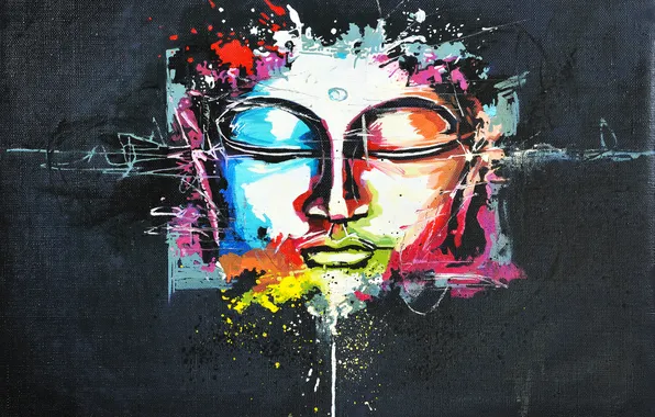 Color, face, paint, oil, canvas, painting, deity, Indian