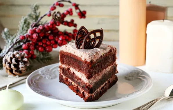 Berries, chocolate, candles, cake, cake, cream, dessert, cakes