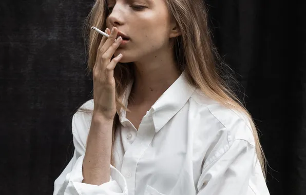 Girl, model, portrait, blonde, cigarette