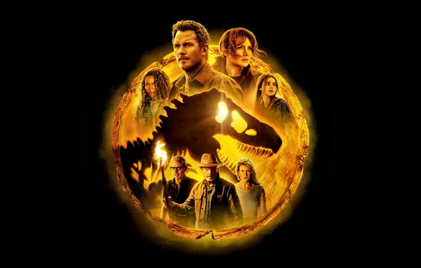 Fiction, black background, poster, Sam Neill, Chris Pratt, Bryce Dallas Howard, Chris Pratt, Bryce Dallas …