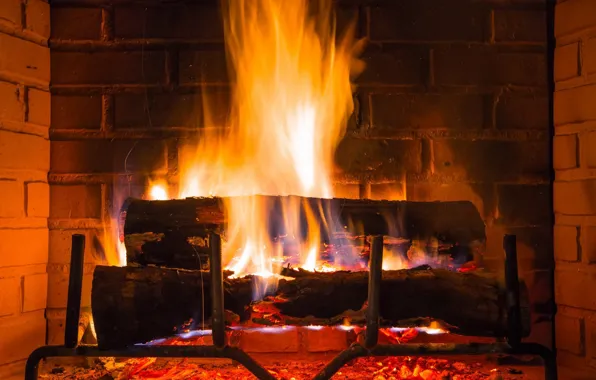 Fire, flame, brick, wood, fire, flame, fireplace, fireplace