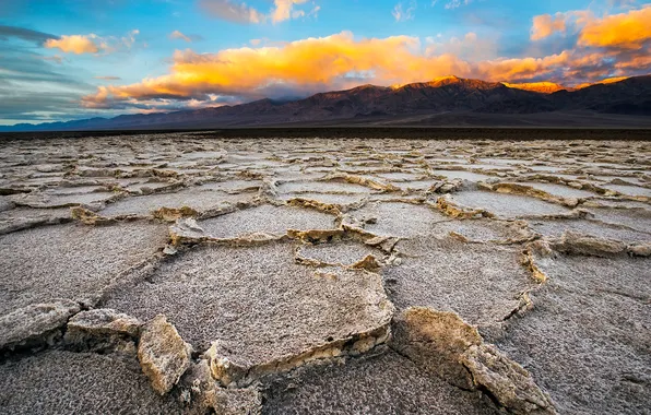 The sky, landscape, nature, a dried-up lake