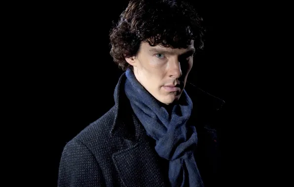Look, portrait, Sherlock Holmes, black background, Benedict Cumberbatch, Benedict Cumberbatch, Sherlock, Sherlock BBC