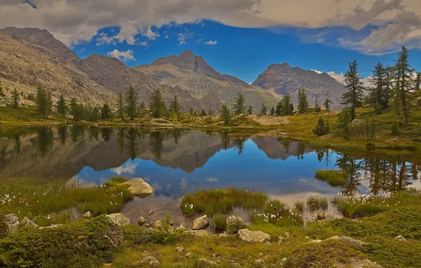 Mountains, lake, Italy, Valle d'aosta