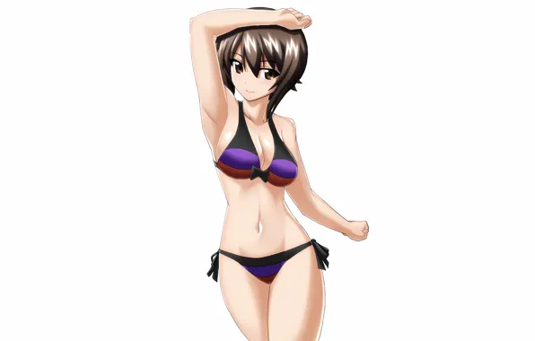 Girl, sexy, cleavage, brown hair, brown eyes, boobs, anime, beautiful