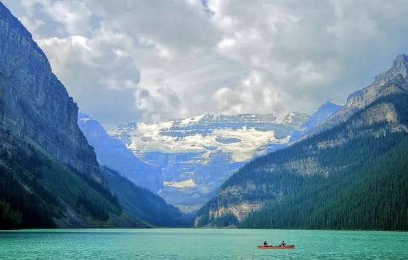 Picture landscape, mountains, lake, boat, Banff National Park