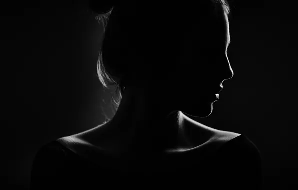 Picture girl, silhouette, profile, black background