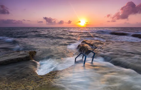 Sea, the sky, sunset, coast, horizon, Spain, Valencia, Valencia