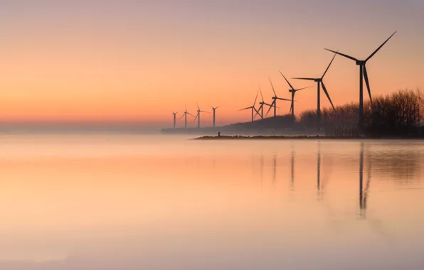 Picture sea, fog, Netherlands, Electromechanical, Middelharnis