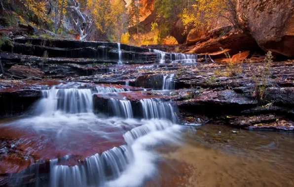 Autumn, landscape, nature, river, rocks, waterfall
