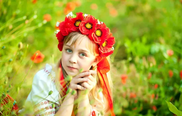 Maki, girl, Ukraine, wreath, Ukrainian