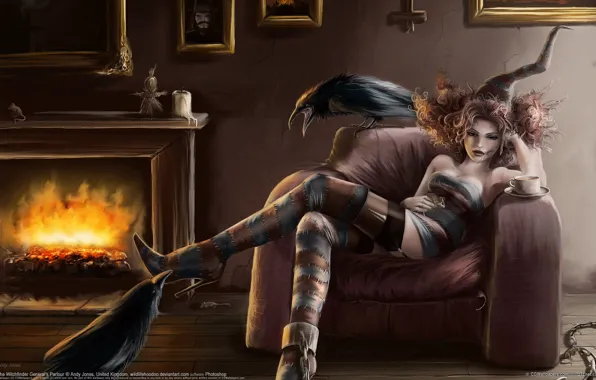 Gothic, figure, mouse, fireplace, witch, Andy Jones, kite