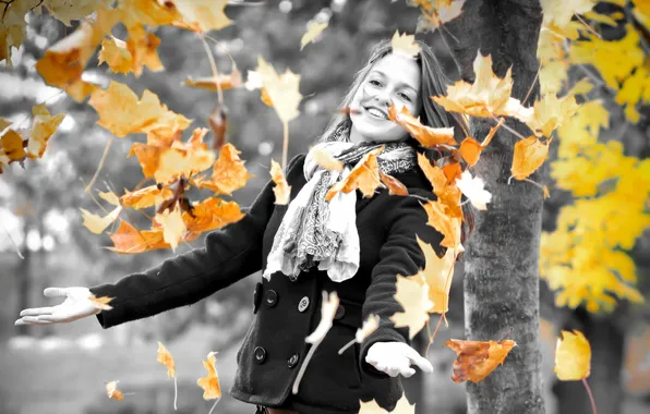 Picture autumn, leaves, girl