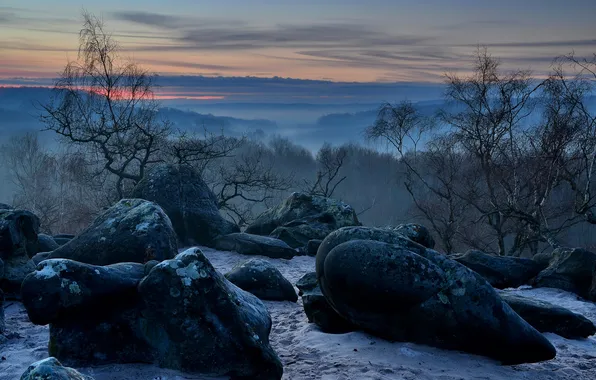 The sky, clouds, sunset, stones