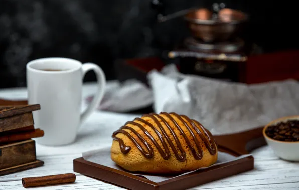 Coffee, chocolate, Cup, vanilla, bun, Kamran Aydinov