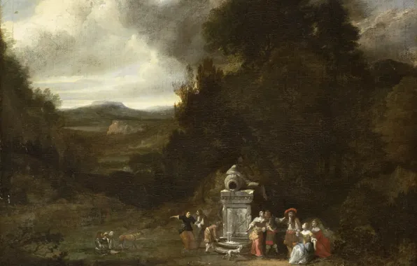 Picture oil, picture, canvas, The company in a wooded Landscape