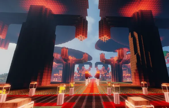 Road, lamp, tower, temple, Minecraft, totem, faced