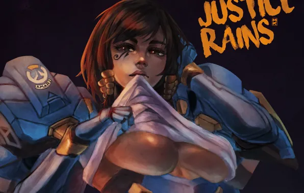 Chest, girl, art, Overwatch, pharah, Fareeha Amari