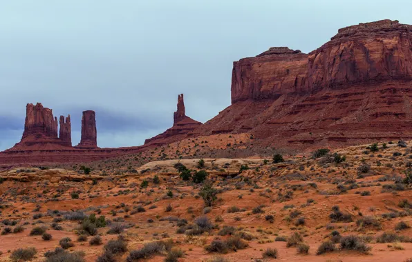 Sand, the sky, vegetation, desert, valley, USA, America, monuments