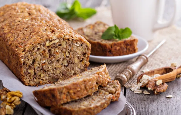 Carrots, carrot, bread with oats and nuts, Vegetarian banana, bread with oats and nuts, Vegetarian …