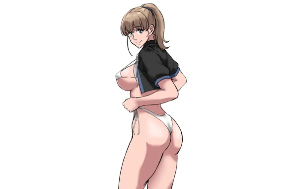 Girl, sexy, ass, cleavage, brown hair, boobs, anime, blue eyes
