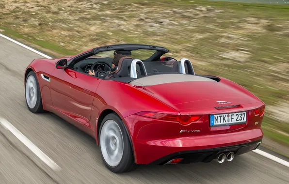 Picture auto, red, Jaguar, convertible, back, F-Type