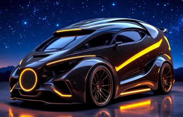 Stars, night, digital art, digital art, Futuristic car, AI art, Stability AI, Neural networks