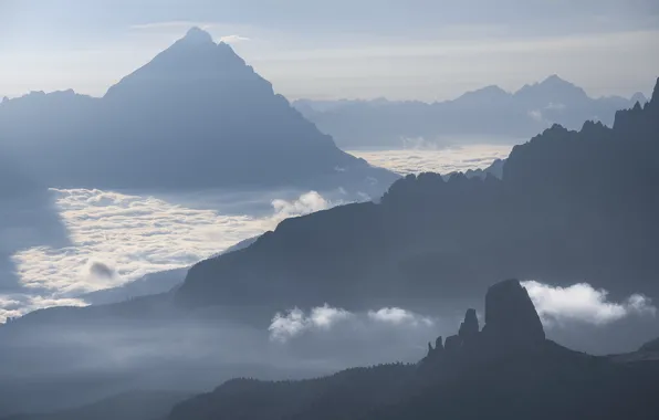 Clouds, light, mountains, fogs