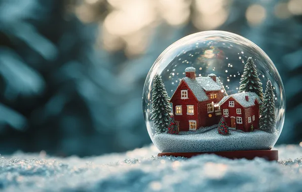 Winter, forest, snow, ate, Christmas, the snow, New year, houses