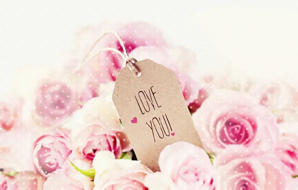 Picture holiday, the inscription, roses, pink, Valentine's Day, roses, Valentines Day, Love You