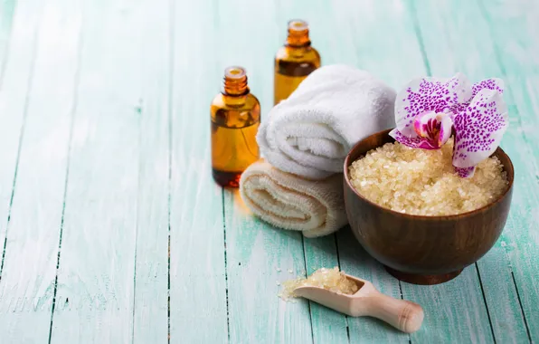 Picture oil, towel, relax, flowers, Spa, still life, salt, spa