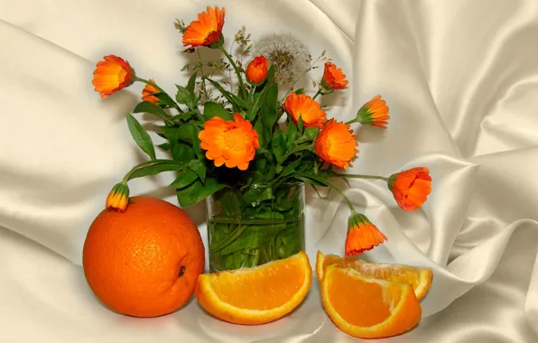 Summer, flowers, orange, still life, calendula, orange color, author's photo by Elena Anikina