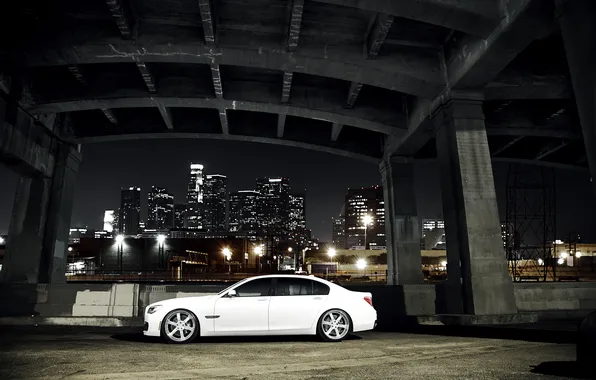 Picture white, night, bridge, the city, BMW, BMW, white, skyscrapers