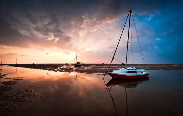 Sea, beach, landscape, boat, England, Great Meols