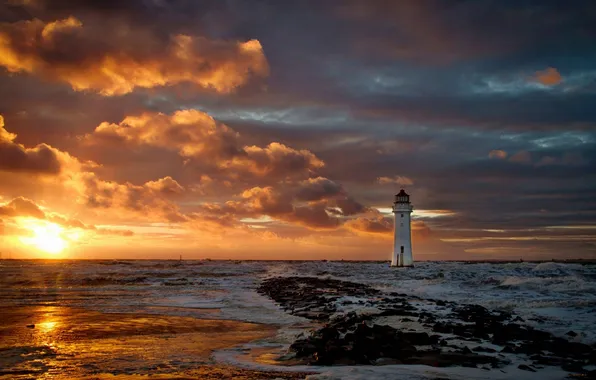 Picture HORIZON, The SKY, CLOUDS, SUNSET, LIGHTHOUSE, CLOUDS, COAST, SHORE
