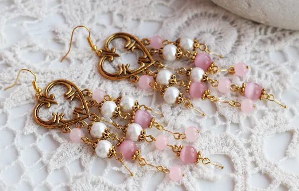 Earrings, hearts, jewelry, lace